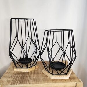 Black Geometric Candle Holders - Set Of 2